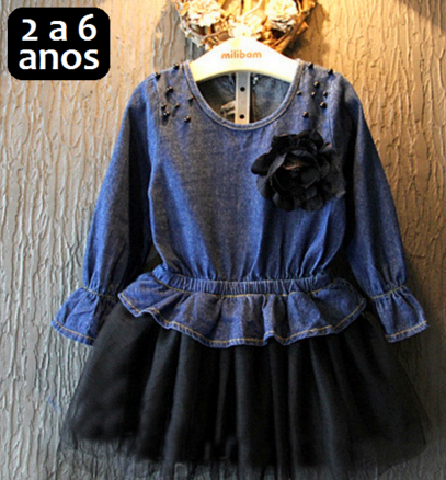 Vestido Jeans com Tule Cod1707