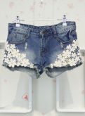 Short Jeans com Renda Floral Cod846